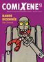 COMIXENE CX 149. "Bande dessinée, die Chronik". Ein grober, comicartiger Roboter hält eine kleine Rakete auf lila Hintergrund., Buch