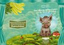 "Bilderbuchgeschichten von den Bilderbuchschwestern für Kamishibai" steht in einem Rahmen. Ein fröhliches Wildschwein sitzt im Gras., Buch