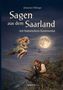 Text: "Johannes Dillinger. Sagen aus dem Saarland mit historischem Kommentar. Geistkirch Verlag." Zwei fliegende Menschen auf Besen., Buch