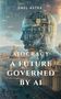 "DAEL ASTRA" und "AIOCRACY A FUTURE GOVERNED BY AI" sind zu lesen. Ein futuristischer Stadtplan mit einem digitalen Kopf., Buch