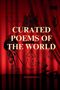"Curated Poems of the World" auf rotem Hintergrund mit weltweiten Symbolen und Architektur., Buch