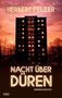 „HERBERT PELZER“ und „NACHT ÜBER DÜREN: KRIMINALROMAN“. Hochhaus mit erleuchteten Fenstern vor Abendhimmel., Buch