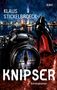 "Klaus Stickelbroeck, KNIPSER, Kriminalroman. Eine Kamera und ein schwarzer High Heel vor nächtlichem Skyline-Hintergrund.", Buch