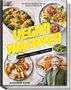 „Vegan Airfryer: Einfach, schnell, knusprig“ steht groß auf dem Cover. Verschiedene vegane Gerichte sind abgebildet. Autor: Alexander Flohr., Buch