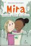 "Mira", #sommerhaus, #geister, #livasgeheimnis. Zwei Mädchen umarmen sich vor einem bewaldeten Hintergrund., Buch