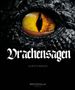 "Drachensagen" und "ULRICH MAGIN" in gotischer Schrift. Großes drachenartiges Auge mit gelber Iris und vertikaler Pupille., Buch