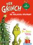 „Der Grinch oder die geklauten Geschenke“, Illustration mit Grinch, Weihnachtsbaum und Geschenken; farbenfroh gestaltet., Buch