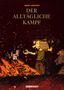 "Manu Larcenet - Der alltägliche Kampf." Eine stilisierte Szene mit einer Figur, die Papier in ein Feuer wirft., Buch
