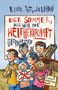 „Der Sommer, als wir die Weltherrschaft übernahmen.“ Fünf Kinder und ein Esel mit Plakaten, Zeichnung.