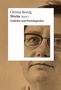 Text: "Christa Reinig Werke Band 1 Gedichte und Poetologisches". Ein Gesichtsausschnitt mit Brille im Hintergrund., Buch