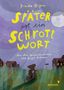 "Später ist ein Schrottwort" steht in großen, gelben Buchstaben. Darunter fährt ein Kind bei Nacht Fahrrad an Häusern vorbei., Buch