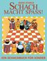 "BODO STARCK SCHACH MACHT SPASS! EIN SCHACHBUCH FÜR KINDER." Eine bunte Schachbrett-Illustration mit Figuren., Buch