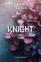 Text: "DOMINIC TEZALA KNIGHT DYNASTY BEAUTIES VIVID COLORS". 
Hintergrund: Florales Muster in Lila- und Blautönen., Buch
