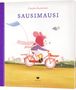 „Claudia Burmeister. SAUSIMAUSI. BOHEM“. Eine Maus auf einem Fahrrad, ein Vogel fliegt daneben., Buch