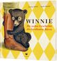 "Winnie: Die wahre Geschichte des berühmten Bären." Illustration: Ein kleiner Bär umarmt einen großen Stiefel., Buch
