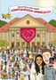 „Kämpferherzen-Wimmelbuch“ von Marcel Kahl & Shiila Lippold. Fröhliche Menge vor einem Gebäude mit Herz-Faust-Banner., Buch