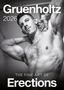 Texte: "Gruenholtz 2026", "The Fine Art of Erections". Ein sportlicher, muskulöser Mann posiert mit erhobenen Armen.