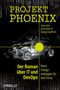 "PROJEKT PHOENIX," Autoren: Gene Kim, Kevin Behr, George Spafford. X-Ray Autoabbildung, binäre Codes im Hintergrund., Buch