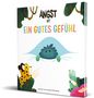 „ANGST IST EIN GUTES GEFÜHL“ in bunten Lettern. Fröhliche Tiere schauen zu einem ängstlichen, blauen Wesen., Buch