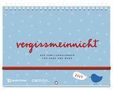 "vergissmeinnicht – Der Familienkalender für Hand und Wand, 2027". Blauer Hintergrund mit kleinen Punkten. Ein blauer Vogel unten rechts.