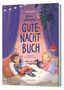 Mein schönstes Gutenachtbuch. Zwei Kinder im Bett, eines liest, das andere hält ein Stofftier. Gemütliche Abendstimmung., Buch