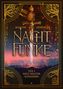 "Nachtfunke", ein Buchcover mit einem Schwert, dessen Klinge in orange-goldene Funken übergeht., Buch