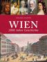 "Wien: 2000 Jahre Geschichte" von Edgard Haider. Oben Porträts historischer Figuren, unten eine Stadtszene von Wien., Buch