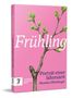 "Frühling," "Porträt einer Jahreszeit," "Monika Offenberg." Rosa Hintergrund, Illustration eines Zweigs mit grünen Knospen., Buch