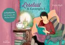 "Leselust & Katzenglück" von Katja Hogh. 15 Postkarten für Frauen, die Bücher lieben. Illustration: Frau liest mit Katze., Buch