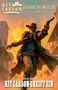 Text: "KIT CARSON Legende des Westens Band 1", "Leslie West", "KIT CARSON GREIFT EIN". Illustration: Cowboy mit Waffe und feuriger Szenerie., Buch
