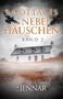 "5 Cottages - Das Nebelhäuschen. Band 2. C.K. Jennar." Zwei Krähen fliegen über ein nebliges Haus im Moor., Buch