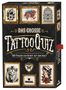 "Das Grosse Tattoo Quiz" und "100 Fragen zur Kunst auf der Haut" in stilvoller Schrift mit Illustrationen von Tattoos.
