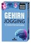 „GEHIRN JOGGING“, „75 DENKSPORTAUFGABEN“, „QUIZZEN UND NOCH MEHR WISSEN“. Illustration eines leuchtenden Gehirns., Buch