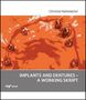 Oben steht "Christian Hammächer". Unten "Implants and Dentures – A Working Skript". Eine abstrakte Illustration in Orange., Buch