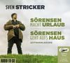 Sven Stricker. Sörensen macht Urlaub. Sörensen geht aufs Haus. Autorenlesung. Mann steht auf Wiese, Hände auf der Brust., 2 MP3-CDs