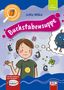 "Buchstabensuppe" von Jutta Wilke; Kind verwirrt von umherfliegenden Buchstaben, Monster mit Buchstabe.