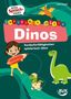 Text: "Vorschule aktiv", "Dinos", "Vorläuferfähigkeiten spielerisch üben". Oben rechts steht "Lara Keste". 

Illustration: Ein Kind mit einem Stift, ein fliegender und zwei stehende Dinosaurier, ein BVK-Logo., Buch