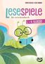 „Lesespiele für zwischendurch 1.–4. Klasse“. Illustration: grüne Raupe mit Brille liest auf einem Blatt., Buch