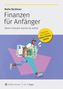 "Finanzen für Anfänger" von Maike Backhaus. Bunte Illustration: Eine Person trägt große Euroscheine. Gelber Kreis mit Text., Buch