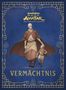"Vermächtnis" in großer gelber Schrift. Illustration: Zwei Figuren, ein Erwachsener und ein Kind, in Mönchskleidung.