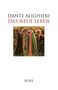 "Dante Alighieri, Das Neue Leben, Boer" steht über einem Gemälde mit vier Figuren in mittelalterlicher Kleidung., Buch