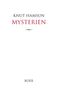 „Knut Hamsun, Mysterien, BOER“. Weißer Buchumschlag mit schlichtem Design., Buch