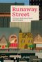 "Runaway Street" in Pink, darunter "A Picture Book About Home and Belonging". Illustration mit bunten Gebäuden und Autos., Buch