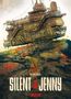 "SILENT JENNY" prangt groß auf dem Cover einer Illustration eines fliegenden, industriellen Schiffs über zerklüftetem Boden.