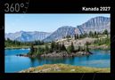 "360°" und "Kanada 2027" auf schwarzem Hintergrund. Ein ruhiger See mit klarblauem Wasser, umgeben von Bergen und Bäumen., Kalender