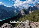 Text „KANADA 2027 Limited Edition“. Gebirgslandschaft mit bewaldeten Tälern und felsigen Gipfeln unter blauem Himmel., Kalender