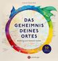 „Das Geheimnis deines Ortes. Anleitung zum heimisch werden.“ Ein Kreis mit einem Drachen in Regenbogenfarben., Buch