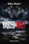 „Silke Mahrt, HARZER WOLF, Kriminalroman“ steht über das Gesicht eines Wolfes, in einem düsteren Wald über einem Totenschädel., Buch