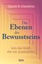 Oben "David R. Hawkins", groß "Die Ebenen des Bewusstseins", kleiner "Von der Kraft, die wir ausstrahlen". Gradient-Hintergrund., Buch