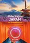 "Unterwegs in JAPAN. Das große Reisebuch. KUNTH." Oben ein Tempel mit Kirschblüten, unten ein roter Torii-Tunnel mit Regenschirm., Buch